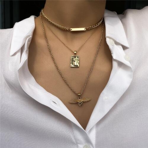 New Fashion Angel Heart Pendant Choker Necklace Alloy Boho Gold Chain Necklaces for Women Jewelry Accessories