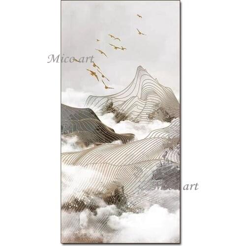 Large Size Gold Line Design 100% Hand Painted Textured Thick Oil Painting Art Wall Decoration Canvas Artwork For Living Room