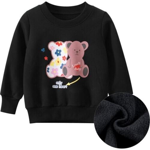 Autumn Winter Kids Plus Velvet Hoodies New Arrival Fashion Cartoon Sweatshirt for Boys and Girls Cute Bear Child Black Pullovers
