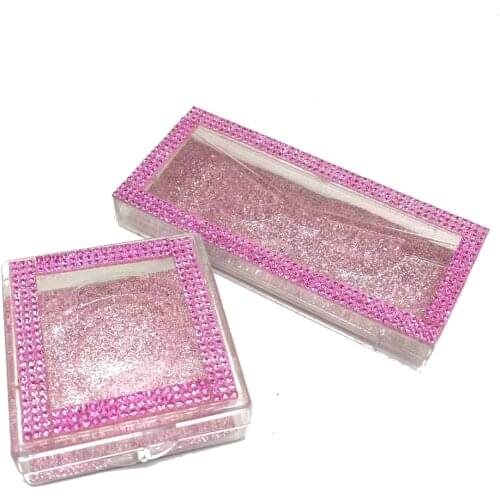Wholesale pink Plastic Eyelash Case Diamond Eyelash Packaging Rectangle 5D Eyelash 25mm eyelash lashes Case