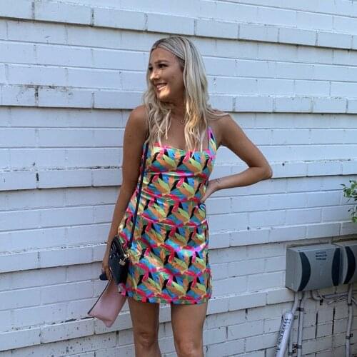 Dress Woman Girls Sleeveless Backless Bandage Slim Print Mini Dresses Women New Summer Clothes