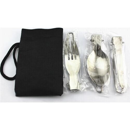 Portable 3 In 1 Outdoor Camping Picnic Cutlery Set Stainless Steel Folding Fork Scoop Knife Cutlery Food Bento Accessories