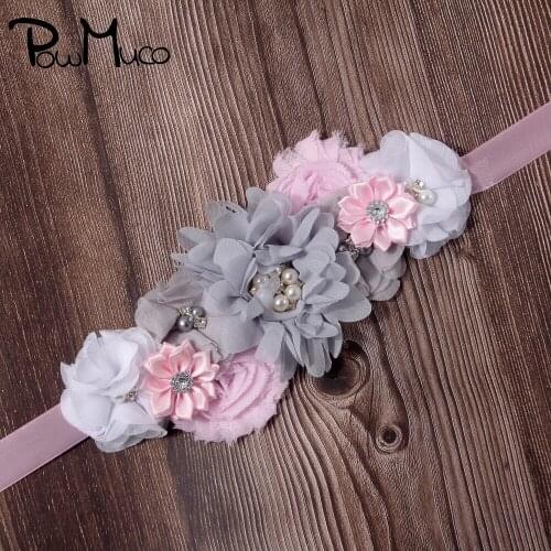 Powmuco Hand Sewn Rhinestone Chiffon Flowers Women Belts Fashion Bridesmaids Dress Decoration Sash DIY Accessory Birthday Gifts