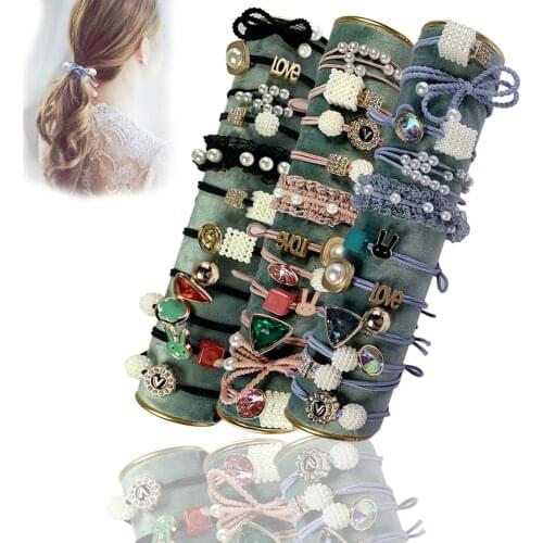 1 Set Korea Pearl Flower Hair Bands For Women Fashion Hair Ties Ponytail Elastic Rubber Bands Hair Accessories