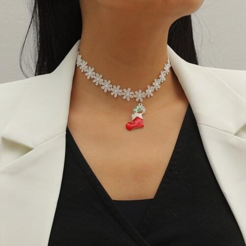 Christmas Choker Necklace Retro Xmas Shoes Lace Pendant Choker Lace Necklace Gothic Tattoo Lace Necklace for Women