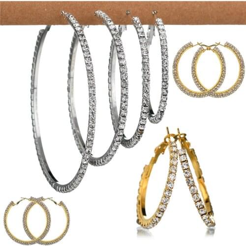 Stainless Steel Earrings Exaggerated Full Crystal Big Circle Hip-hop Nightclub Earrings Bridal Earrings