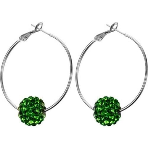 Yingwu Steel Color Rhinestone Ball Beads Charms IP Gold Plated Hoop Earring Punk Steel Color Round Circle Earrings