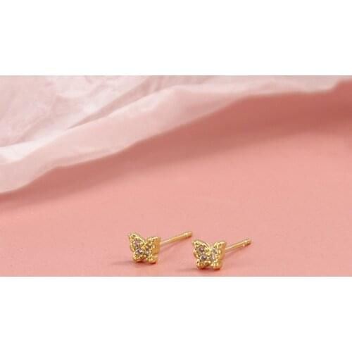 Top Quqlity Small Stud Earrings for Women Girl Party Real 925 Sterling Silver Jewelry Minimalist Butterful Zircon Female Earring
