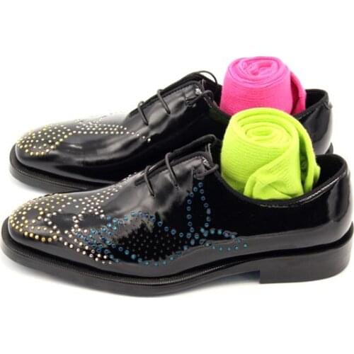 Fashion Business Men Shoes Square toe Rivet Black Genuine Leather Lace up High Top Formal Mens shoes Dress shoes for men