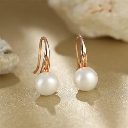 Vintage Rose Gold Color Earrings Simple Fashion Small Hoop Earrings White Round Cute Pearl Earrings For Women Minimalist Jewelry