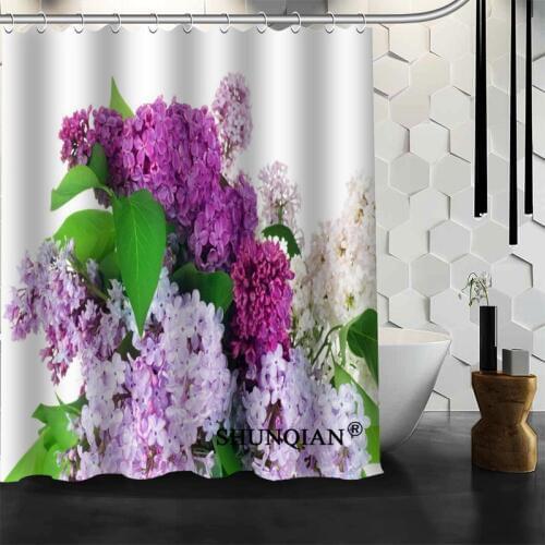 Popular Custom Nature Flowers Lilac Shower Curtains Polyester Bathroom Waterproof Bath Curtain Size 150X180cm165X200cm180X200cm