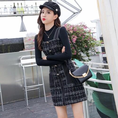 Retro Woolen Plaid Suspender Skirt Women Autumn/winter 2020 New Slim Slim Mid-length Dress Plaid Skirt Micro Skirt