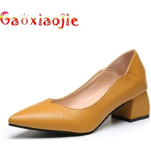 Gaoxiaojie Women Pumps 2021 New Chic Irregular Upper 5CM Square Heel Shoes Simple Fashion Style Splicing Pointed Toe High Heels