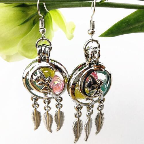 1pair Tree of Life ,Angel,Owl, Cat, Unicorn Dreamnet Dangle Earrings Perfume Essential Oil Diffuser Cage Locket Earrings