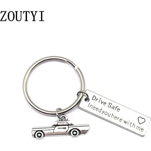 1pc Engraved Keychains Ride Safe I Need You Here With Me Pendant Key Ring Car Key Chain Couple Family Jewelry