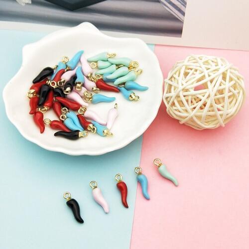 10pcs 6*21mm Chili Alloy Enamel Charms Pendants Vegetable Charms Dangle Fit DIY Earrings Bracelets Hair Jewelry Accessory FX226