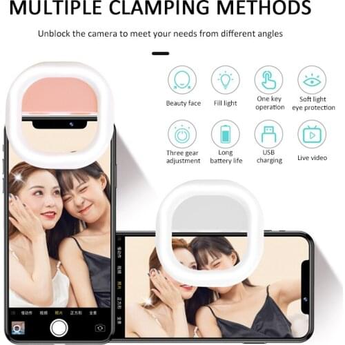 2020 Mini LED Ring Light Clip On Mobile Phone Fill Light Self Timer Square Miniature Mobile Phone LED Lamp Selfie Ring Light