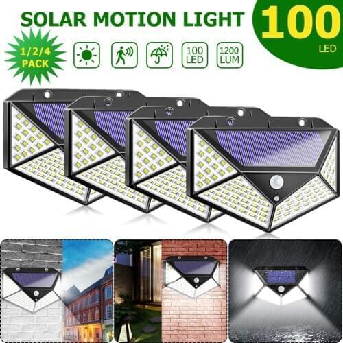 100 LED 4-Sided Solar Light 3 Modes 120 Degree Angle Motion Sensor Solar Wall Lamp Outdoor Waterproof Garden Yard Lamps