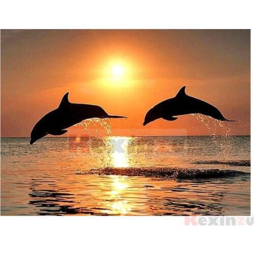 5D DIY Full Square/Round Drill Diamond Painting "Animal dolphin" Embroidery Mosaic Cross Stitch Wall Stickers Decor Gift SFD09