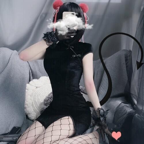 Retro Punk Velvet Sexy Bandage Cheongsam Dress Hip Split Qipao Slimming Celebrity Dresses Chinese Traditional Dress for Women