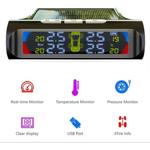 TPMS Color Large Screen Wireless Tire Pressure Temperature Alarm Monitoring System Solar Charging Tpms Sensors Dropshipping