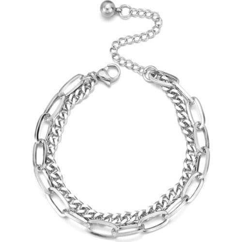 316L Stainless Steel Non-fading Bracelet Men And Women Hip-hop Style Double-layer Titanium Steel Chain Bracelet