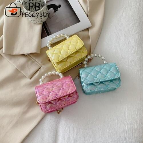 Elegant Lattice Pattern Shoulder Messenge Bags Ladies Portable Pearl Chain Flap Bag Women PU Leather Crossbody Handbags