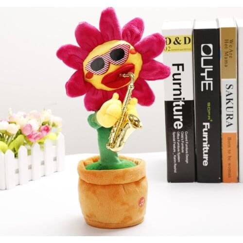 Electric Dancing Plush Sunflower Toy Funny Gift Singing Speak Talk Sound Record Bluetooth Saxophone Home Decoration Accessories