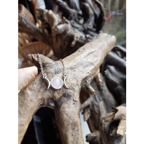 Dainty Silver plated Triple Moon Gemstone Necklace,Pendant,Symbol,Spiritual,Moon Goddess Wiccan Moonstone