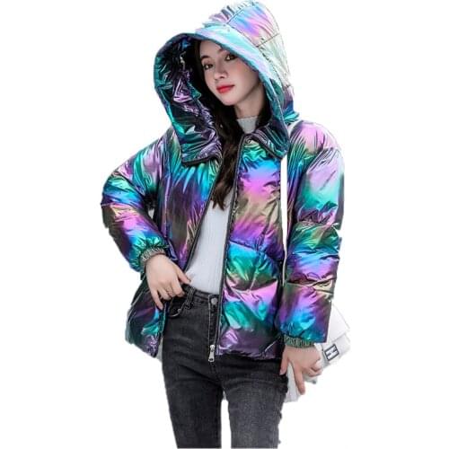 2021 Glossy Down Cotton Coat Parka Women New Autumn Winter Keep Warm Bread Service White Yellow Pink Fashion Cotton Jacket N1308