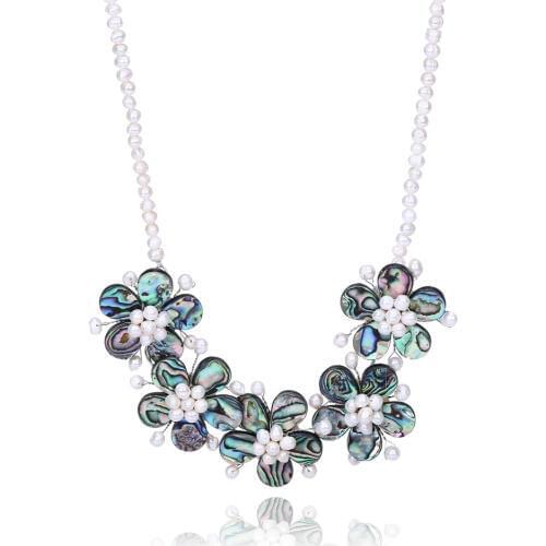 Fashion Simple Abalone Shell Foral Cluster Pendant Necklaces White Natural Freshwater Pearl Design Jewelry Style