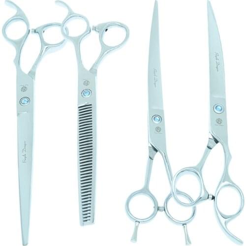 8.0" Pets Grooming Scissors Set with Comb Japan 440C Dogs Cutting Shears Animals 7.5" Thinning Clipper Curved Cut Tesoura B0042B