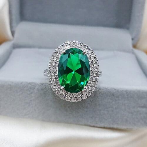 Real Sterling Silver 925 Jewelry Emerald Gemstone Rings For Women New Fashion Wedding Party Ring With Zircon