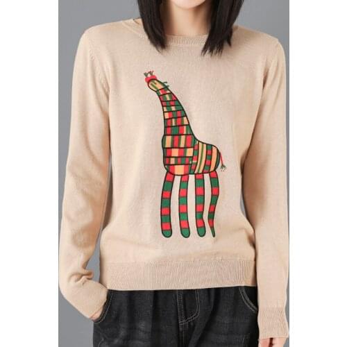 2021 Spring All-Match New Round Neck Knit Loose Sweater Female 100%Cotton Bottoming Shirt Print Leisure Cotton Line Pullover Top