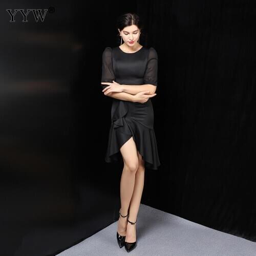 New Elegant Woman Solid Sexy Bodycon Evening Dress Half Sleeve Black Fashion Slim Female Short Party Dresses Femme Vestidos XXL