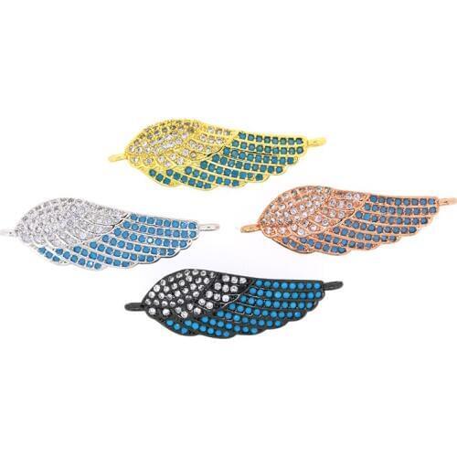 New Style Angle Wing Design Micro Pave CZ Bracelet Connector Gold Black Copper Charms Necklaces Pendants DIY Jewelry