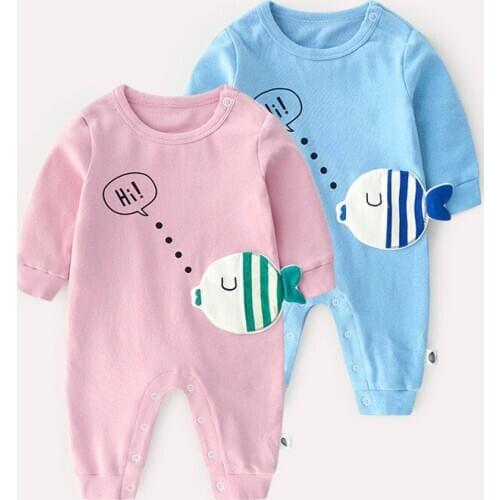 Cartoon fish baby clothes newborn one-piece romper autumn and winter new warm female baby long-sleeved one-piece baby boy romper