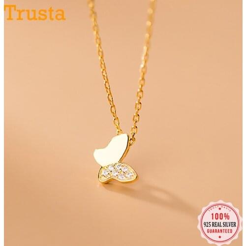 Trustdavis Real 925 Sterling Silver Sweet Insect Butterfly Dazzling CZ Pendant Clavicle Necklace For Women S925 Jewelry DA1726