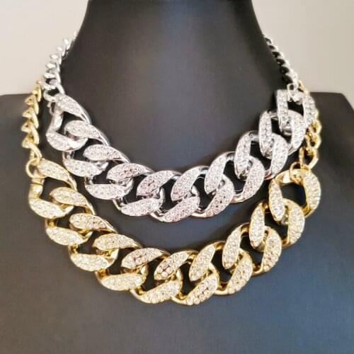 Punk Hip Hop Vintage Necklace Women Rhinestone Chunky Necklace Fashion Statement CCB Plastic Chain Choker Jewelry