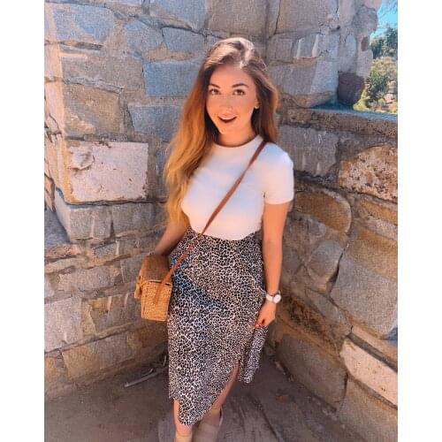 Floral Dress High Waist Elastic Force Split A-Line Skirt Leopard Print Split Thigh Skirt Korean Fashion Summer Cothes For Women