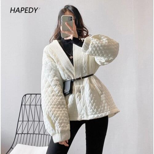 Plaid Simple Ladies Big Size Light Cotton-padded Coat Korean Style Chic Parka 2021 New Loose Casual Retro Women Jacket Winter