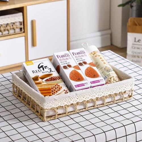 Hand-Woven Storage Basket Desktop Sundries Organizer Bread Fruit Food Display Storage Basket Table Fabric Handicrafts Decor