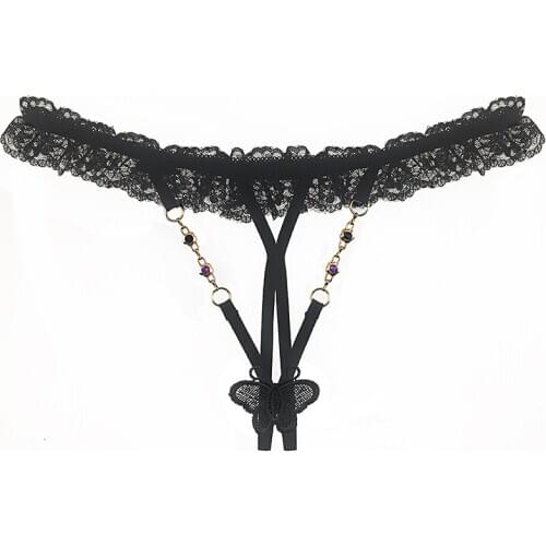 Hot Womens Sexy Lingerie Lace Thongs Langerie T-String Briefs Thong G-Strings With Pearl Massaging Beads Erotic Underwear