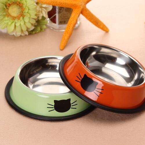 Stainless Steel Dog Bowl Cute Orange Cartoon Print Cats Bowls Food Drink Water Feeder Pets Dog Dish Feeder Tableware
