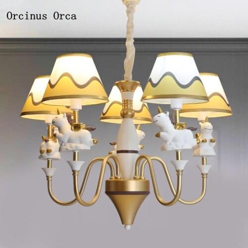 Mediterranean countryside Unicorn chandelier Boy Girl Bedroom childrens room lamp cartoon creative led pony Chandelier