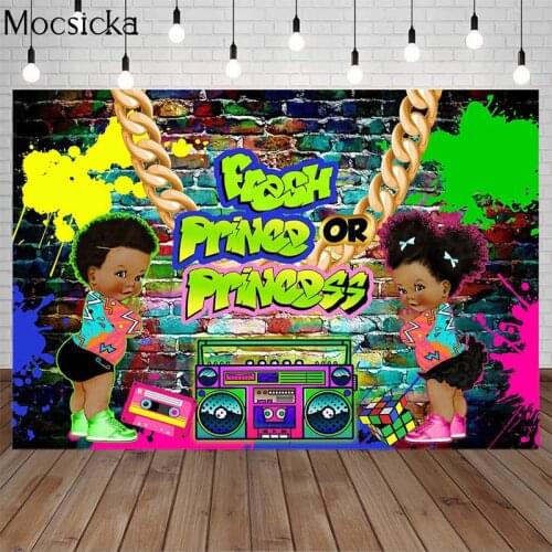 Fresh Prince Or Princess Gender Reveal Backdrop Graffiti Painting Wall Retro Radio Background Baby Shower Boy Or Girl Photo Prop
