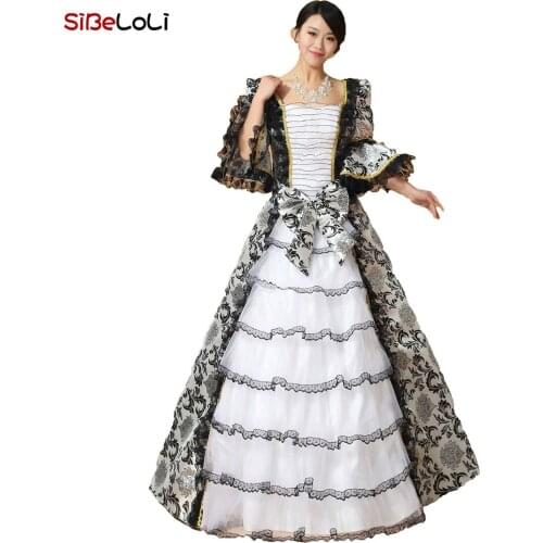 Upscale Halloween Costume 18th Century Historical Masquerade Dresses Gothic Victorian Lace Print Ball Gowns