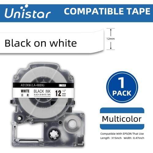 Unistar Multicolor SS12KW LC-4WBN9 Compatible Epson/KingJim Label Cassette SS9KW SS18KW SC12YW SC12RW SC12BW For LW-300 LW-400