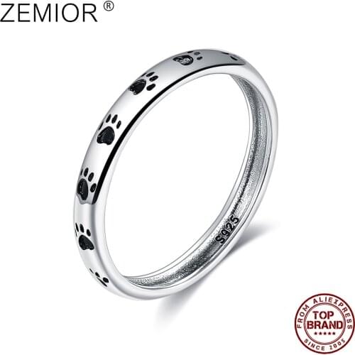 ZEMIOR Real 925 Sterling Silver Rings For Women Animals Footprints Cute Wedding Ring Stackable Fine Jewelry Gift Send Girlfriend