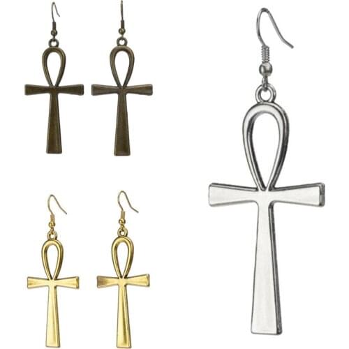 Ankh Earrings - Large Statement Art Deco Jewellery - Ancient Egyptian, Cleopatra, 1980s / Eighties